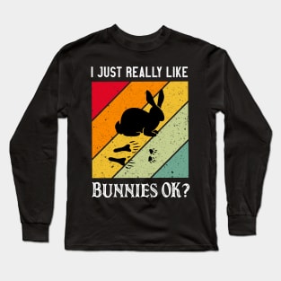 I Just Really Like Bunnies Vintage cute retro pet gift Long Sleeve T-Shirt